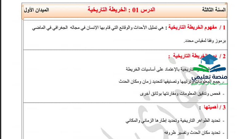 تحضير درس الخريطة التاريخية للسنة الثالثة متوسط المنهاج الجزائري