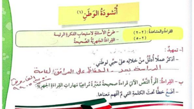 حل درس انشودة الوطن للصف الخامس المنهاج الكويتي