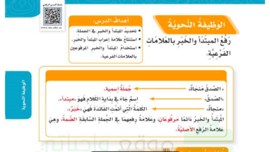 حل درس رفع المبتدأ والخبر بالعلامات الفرعية للصف الخامس المنهاج السعودي