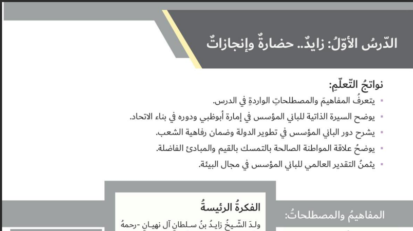 حل درس زايد حضارة وإنجازات للصف السادس المنهاج الاماراتي