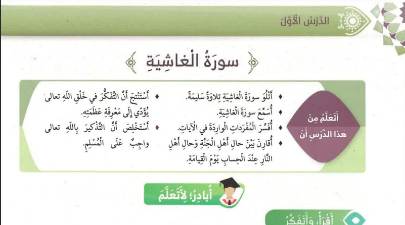 حل درس سورة الغاشية للصف الرابع المنهاج الاماراتي