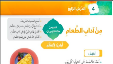 حل درس من آداب الطعام للصف الاول المنهاج الاماراتي