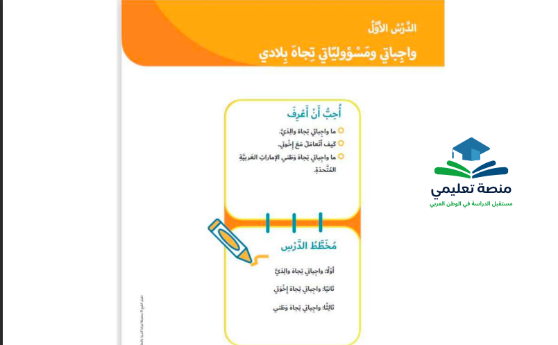 حل درس واجباتي ومسؤولياتي تجاه بلادي للصف الثالث المنهاج الاماراتي