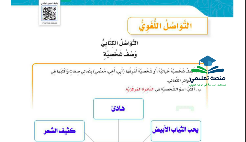 حل درس وصف شخصية للصف السادس ابتدائي المنهاج السعودي