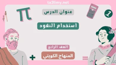 حل درس استخدام النقود للصف الرابع المنهاج الكويتي