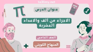 حل درس الاجزاء من ألف والاعداد العشرية للصف الخامس المنهاج الكويتي