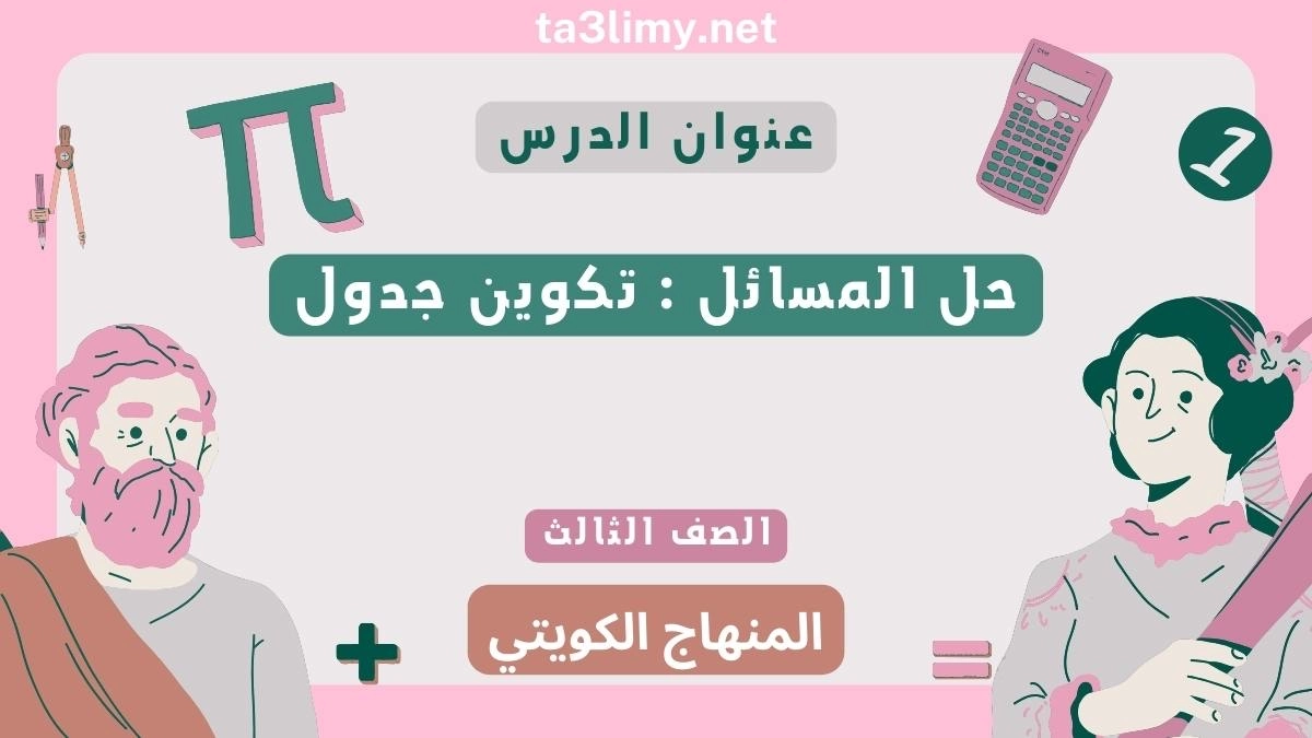 حل المسائل تكوين جدول للصف الثالث المنهاج الكويتي