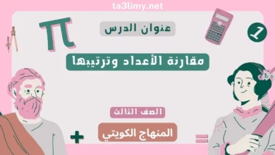 حل درس مقارنة الأعداد وترتيبها للصف الثالث المنهاج الكويتي