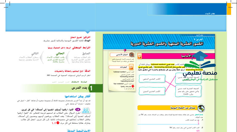 حل درس الأعداد العشرية المنتهية و الدورية للصف السادس المنهاج الاماراتي