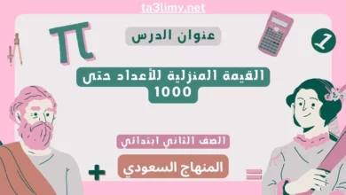 حل درس القيمة المنزلية للأعداد حتى 1000 ثاني ابتدائي المنهاج السعودي