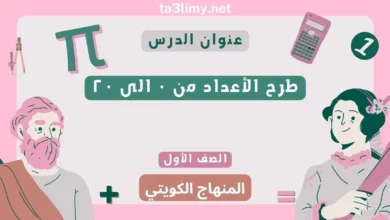 حل درس طرح الأعداد من ۰ الى ۲۰ للصف الأول المنهاج الكويتي