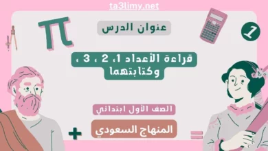 حل درس قراءة الأعداد 1، 2 ، 3 ، وكتابتهما أول ابتدائي المنهاج السعودي