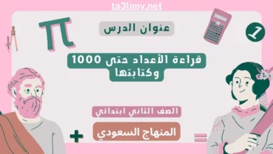 حل درس قراءة الأعداد حتى 1000 وكتابتها ثاني ابتدائي المنهاج السعودي
