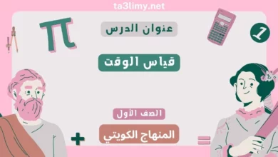 حل درس قياس الوقت للصف الأول المنهاج الكويتي