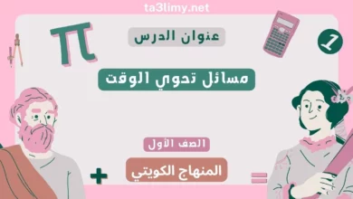 حل درس مسائل تحوي الوقت للصف الأول المنهاج الكويتي